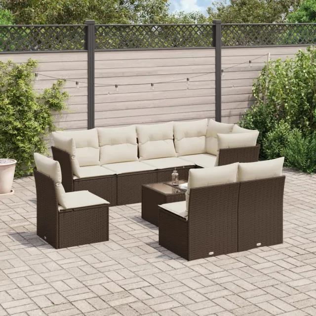 vidaXL 9-delige Loungeset met kussens poly rattan bruin, foto 2