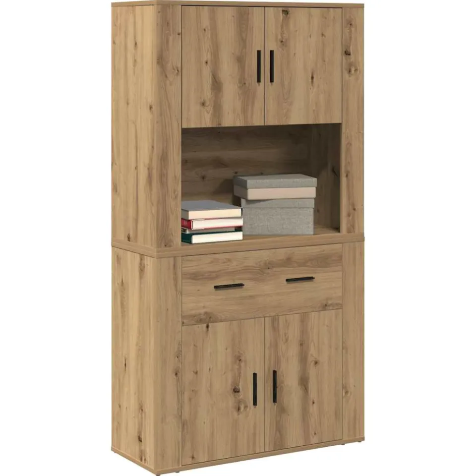 vidaXL Highboard artisanaal eikenkleurig 80 x 33 x 150 cm Bewerkt hout Bruin