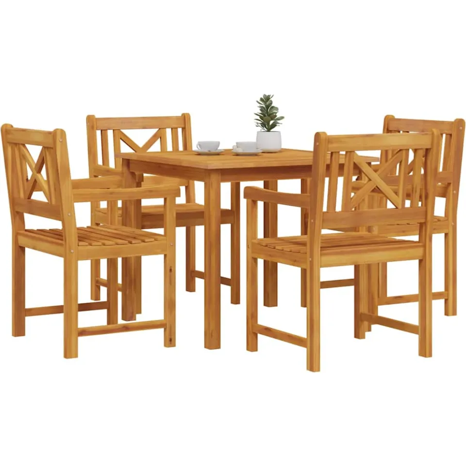 vidaXL Tuin eettafelset 5 st Bruin Massief acaciahout, foto 2