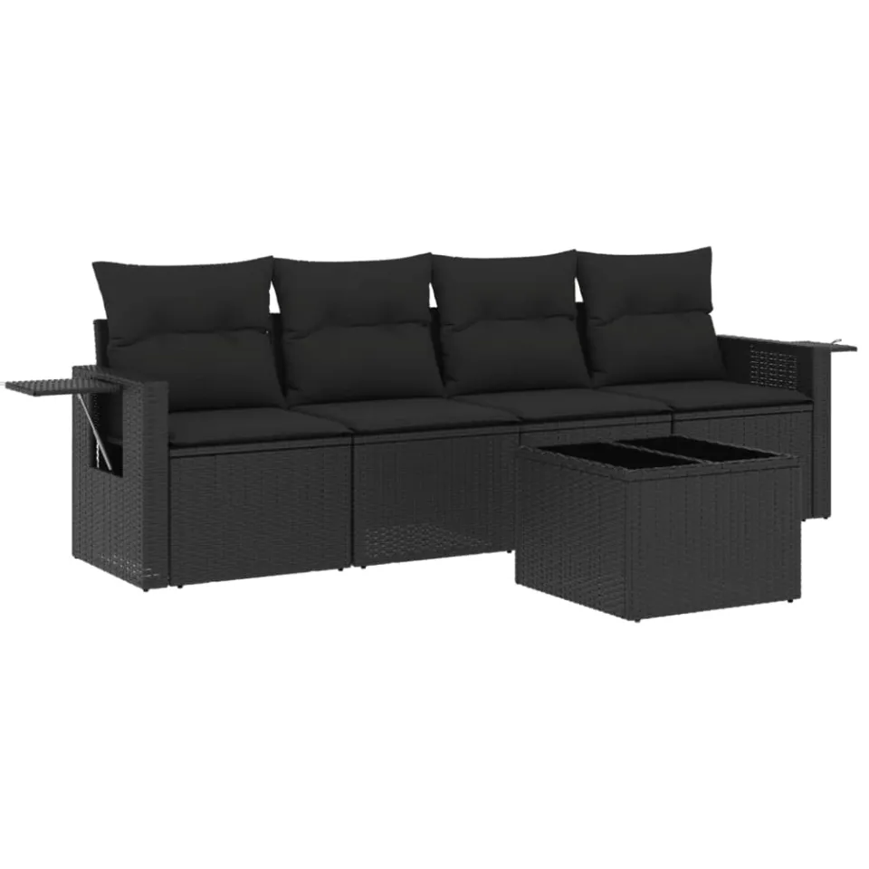 vidaXL 5-delige Loungeset met kussens poly rattan zwart