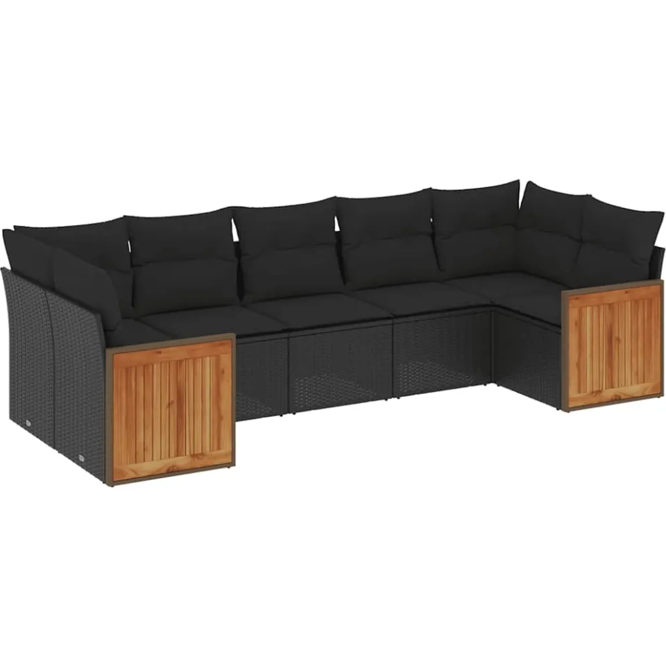 vidaXL 7-delige Loungeset met kussens poly rattan zwart, foto 3