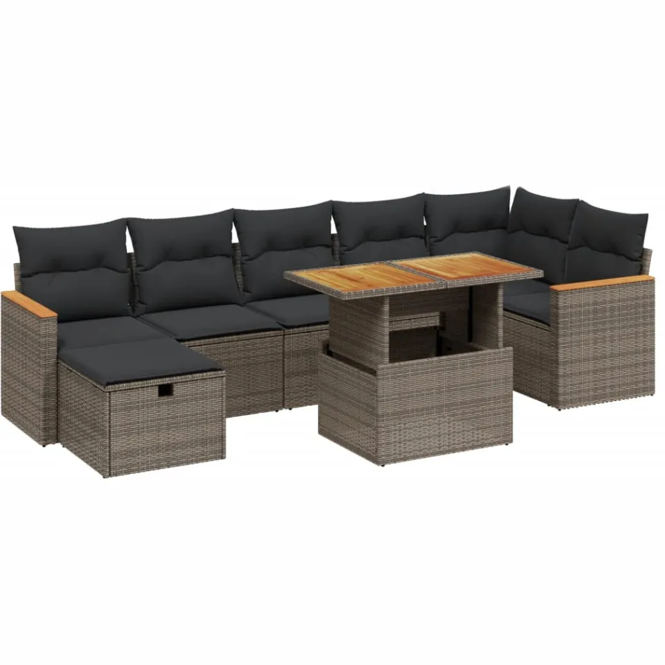 vidaXL 8-delige Loungeset met kussens poly rattan grijs, foto 3