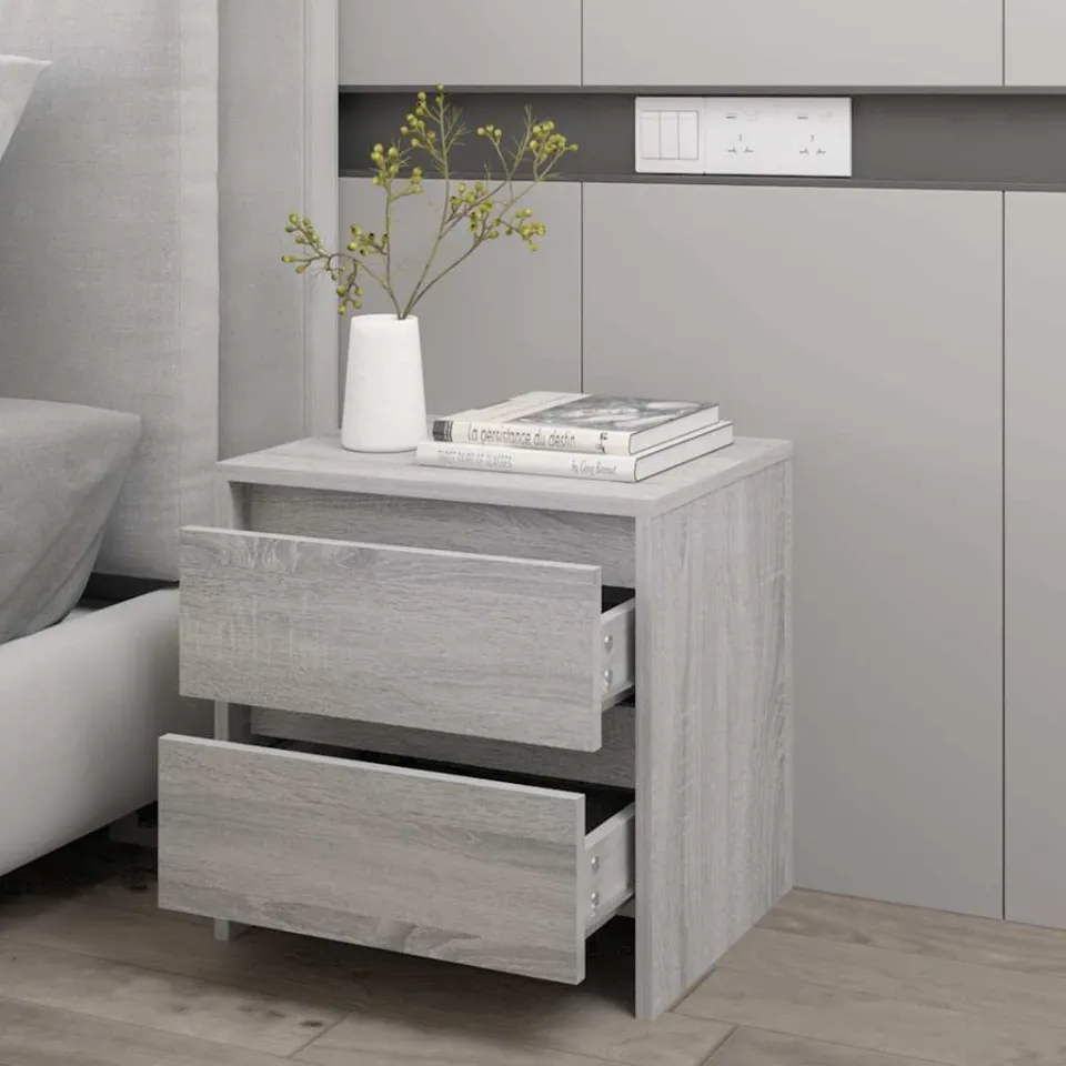 vidaXL Nachtkastje 45x34,5x44,5cm bewerkt hout grijs sonoma eikenkleur, foto 3