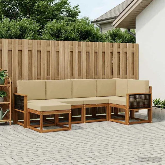 vidaXL Buiten bankenset 6 st 6-zits Natuurlijk en Beige