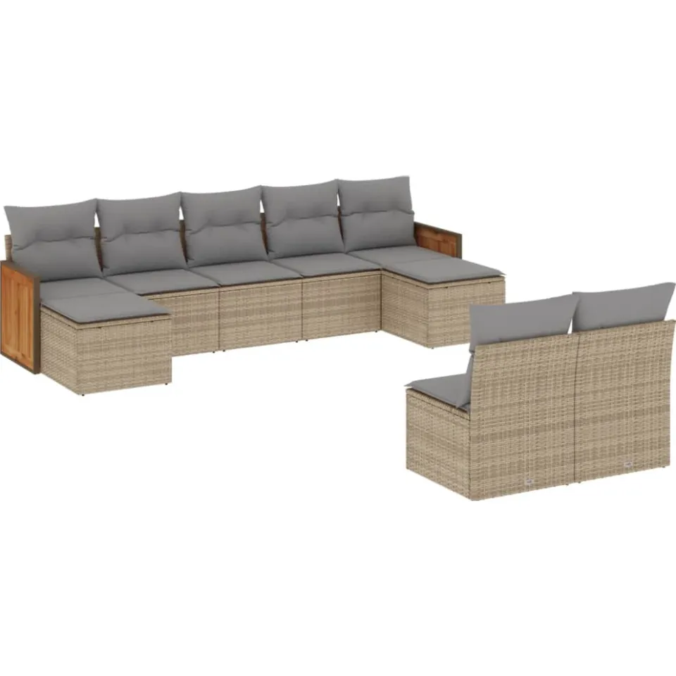 vidaXL 9-delige Loungeset met kussens poly rattan beige, foto 3