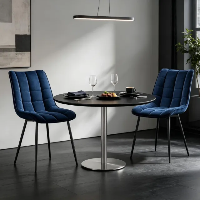 DESMIU Eetkamerstoel Set Van 2 - Modern Vormgegeven Met Zachte Velvet Zitting En Stevige Metalen Poten - Voor Eetkamer En Woonkamer - Blauw Blue