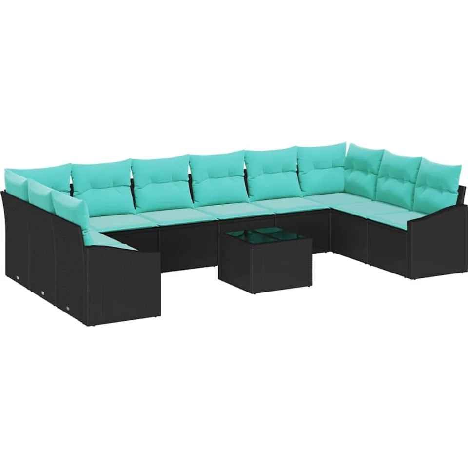 vidaXL Bankstel 11 st Zwart poly rattan