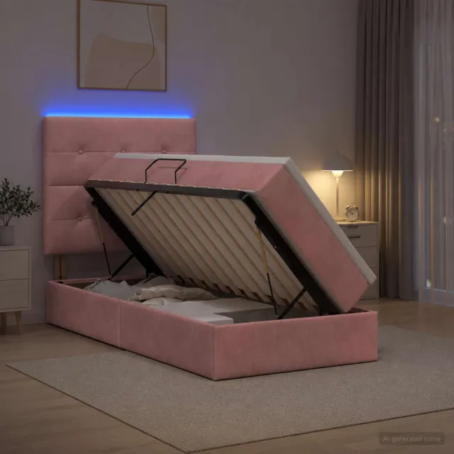 vidaXL LED Opslagbed met Matras Roze 90 x 200 cm Fluweel