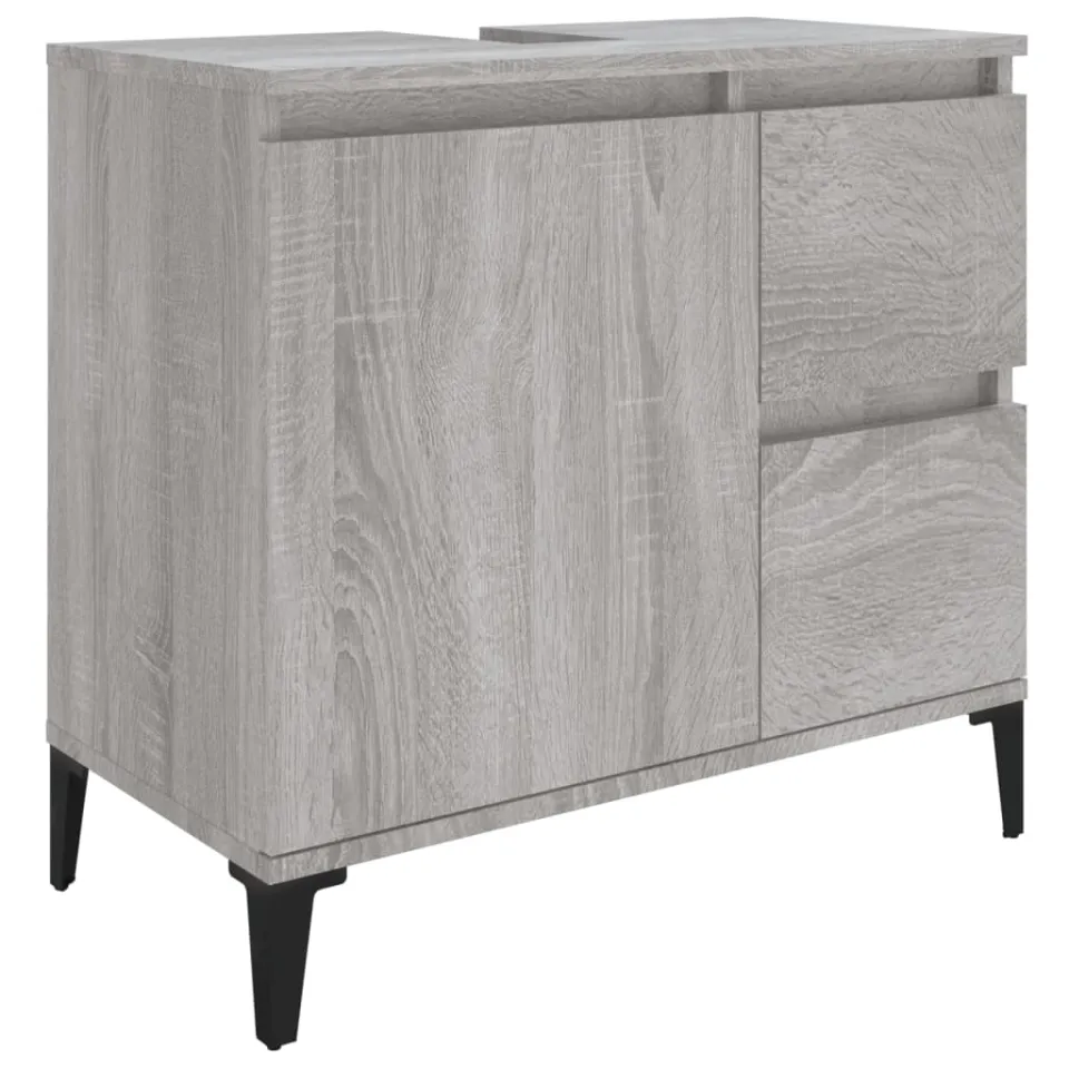 vidaXL 3-delige Badkamermeubelset bewerkt hout grijs sonoma eikenkleur, foto 3