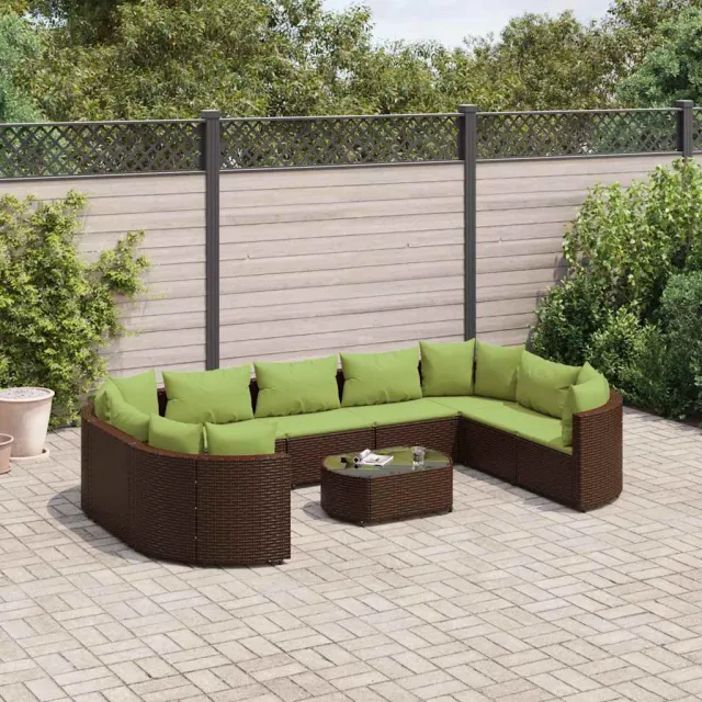 vidaXL 10-delige Loungeset met kussens poly rattan bruin, foto 2