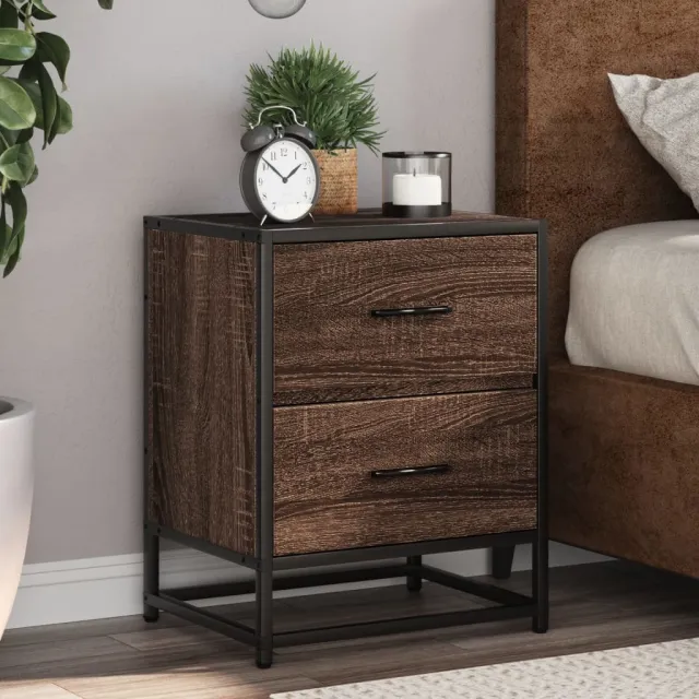 vidaXL Nachtkastje 40x31x50 cm bewerkt hout bruin eikenkleurig, foto 2