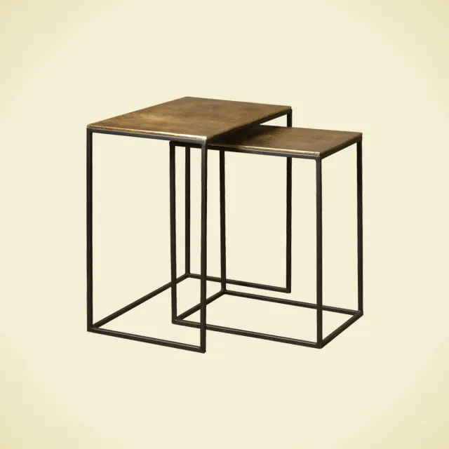 Renew Iron side rect. table w alu top - set of 2 Antique brass / zwart