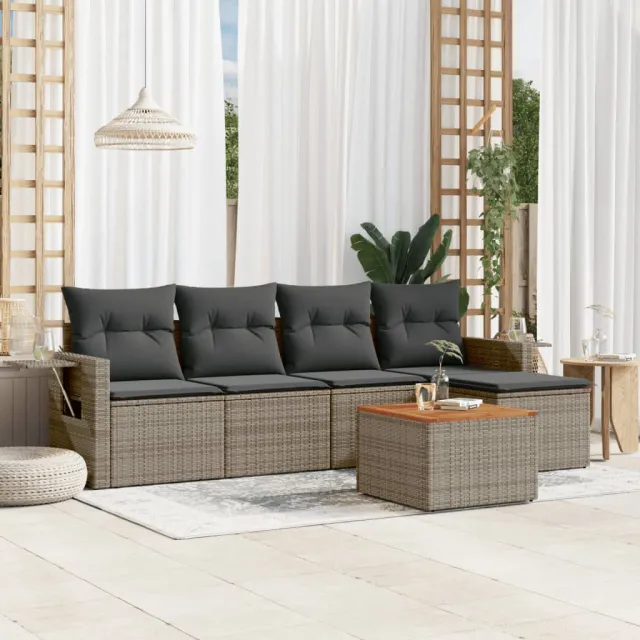 vidaXL 6-delige Loungeset met kussens poly rattan grijs, foto 2