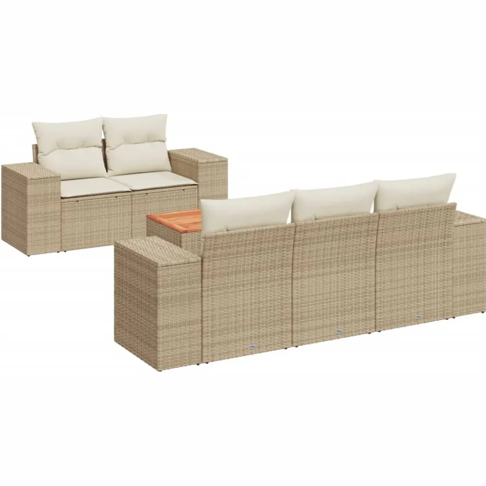 vidaXL 6-delige Loungeset met kussens poly rattan beige, foto 3