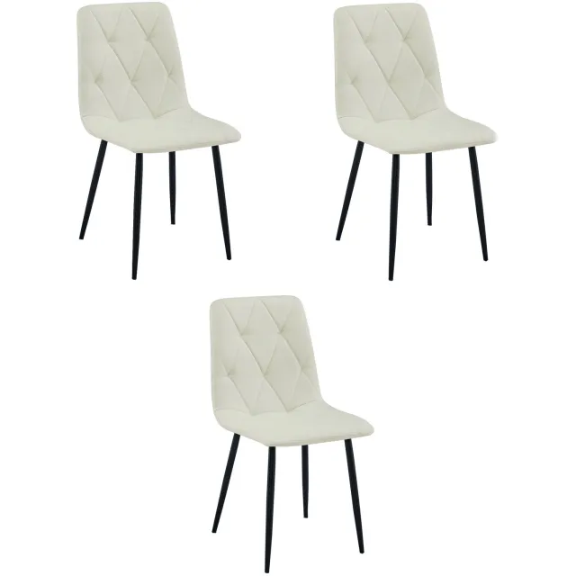 LEOBERT LIBRA Eetkamerstoelen – Set van 3 – Beige Stof – Zwarte Metalen Poten – Comfortabele Gestoffeerde Zitting – Modern Design – Voor Woonkamer, Keuken en Eetkamer – Max. 110 kg per Stoel