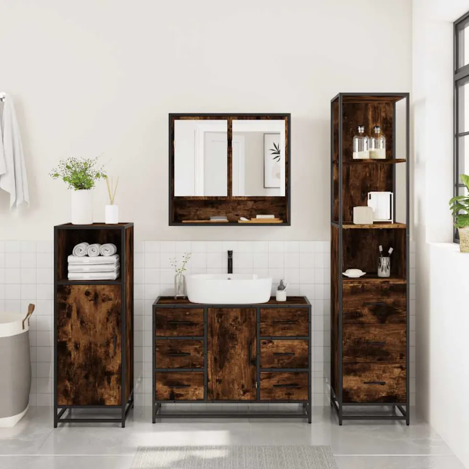 vidaXL 3-delige Badkamermeubelset bewerkt hout gerookt eikenkleurig, foto 4