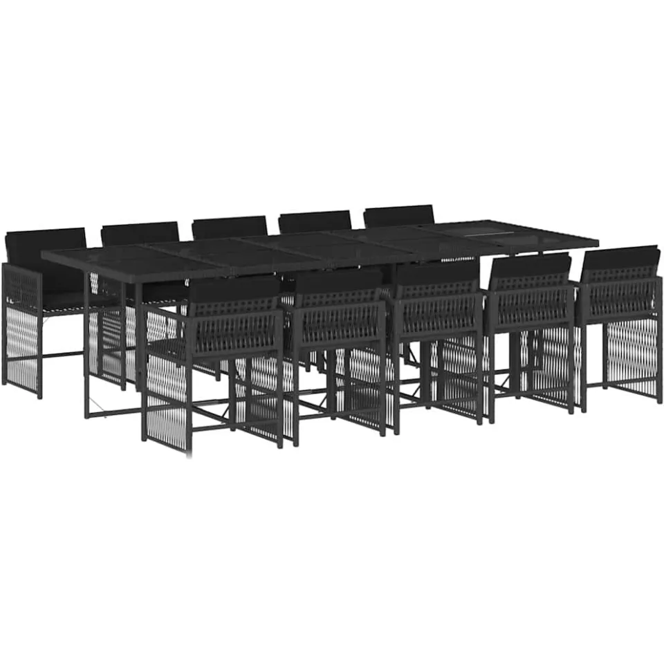 vidaXL 11-delige Tuinset met kussens poly rattan zwart, foto 3