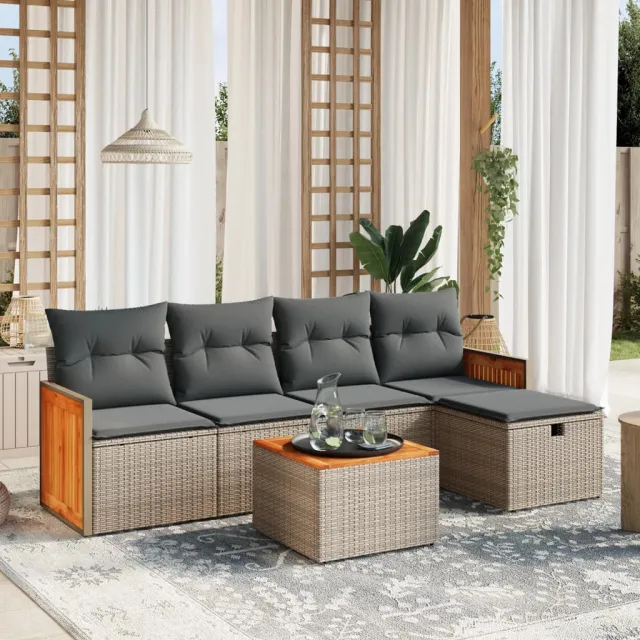 vidaXL 6-delige Loungeset met kussens poly rattan grijs, foto 2
