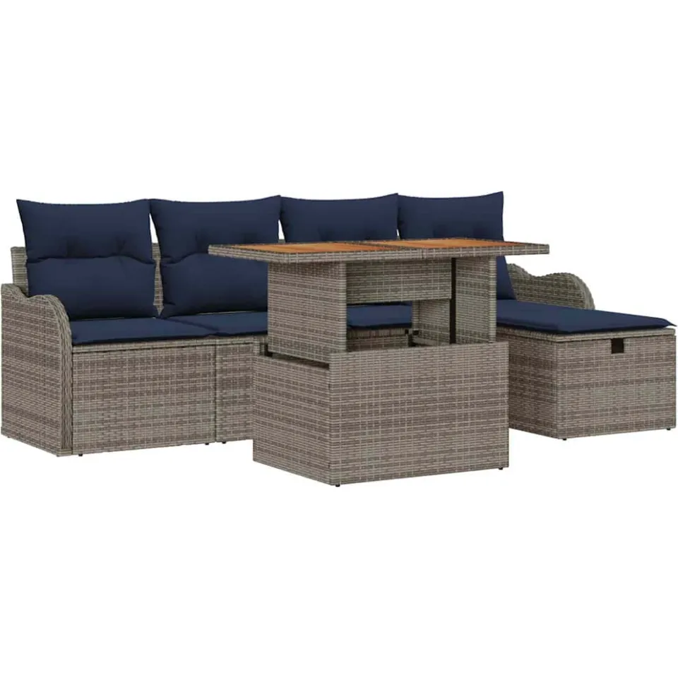 vidaXL Tuinbankenset 6 st Grijs poly rattan, foto 4
