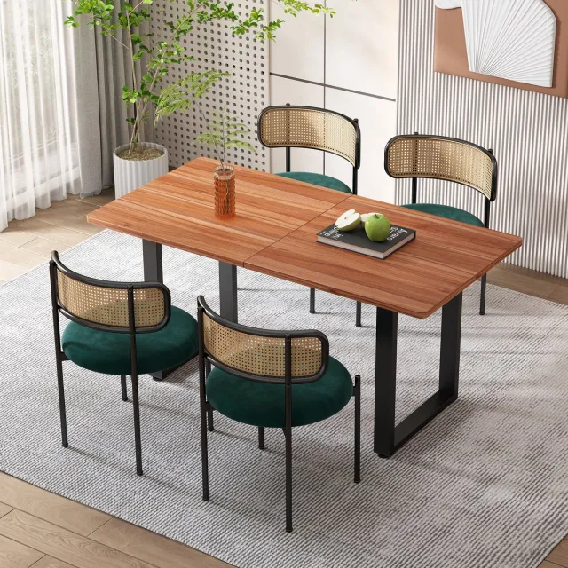 Sweiko Fluwelen Eetkamerstoel, Rotan Vrijetijdsstoel, 4-delige set, Moderne minimalistische vrijetijdsstoel met vier metalen steunpoten, woonkamer en slaapkamer stoelen, Groen(Geen tabel)