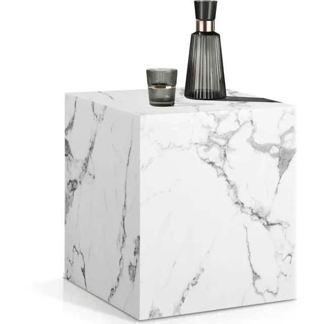 Tectake Vierkante Salontafel Lasley - 45 x 45 x 50 cm - Massieve Bijzettafel van MDF in Marmerlook - Wit - Tafeltje voor bij de Bank of Woonkamer - Draagkracht 45kg