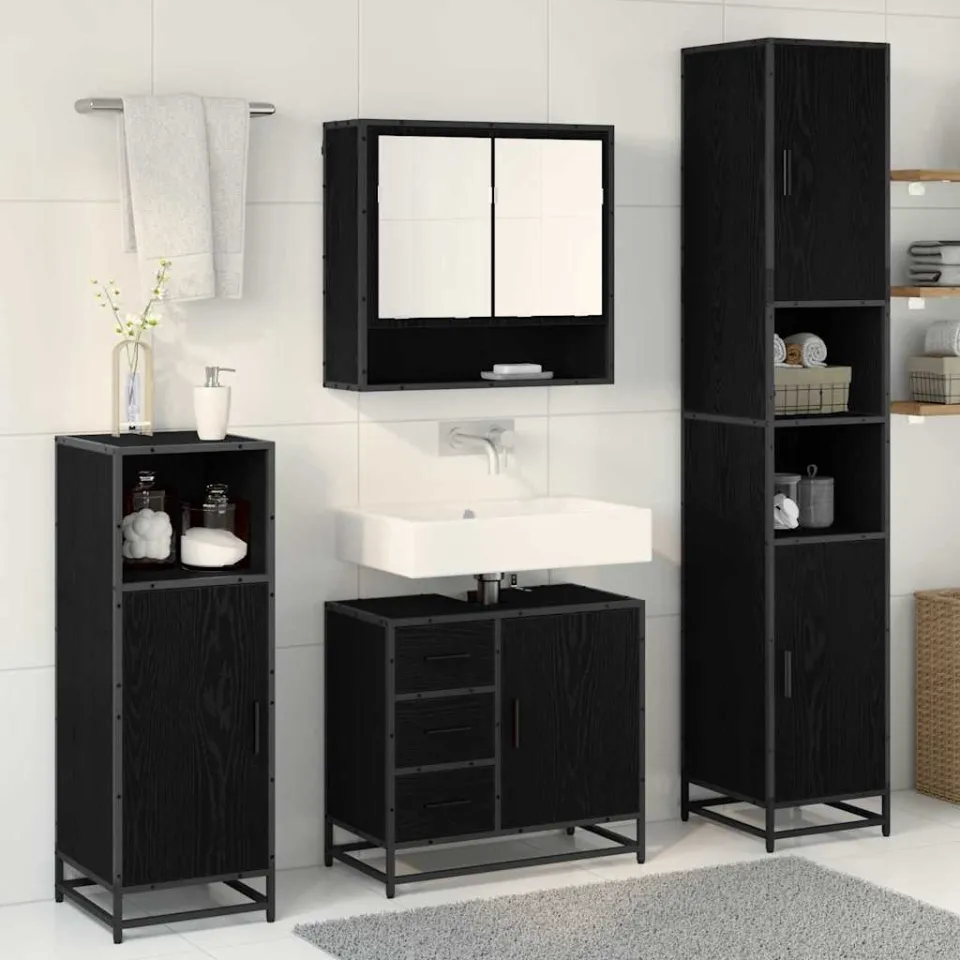 vidaXL Badkamermeubelset 3 st Zwart Eiken 35 x 37,5 x 188,5 cm, foto 3
