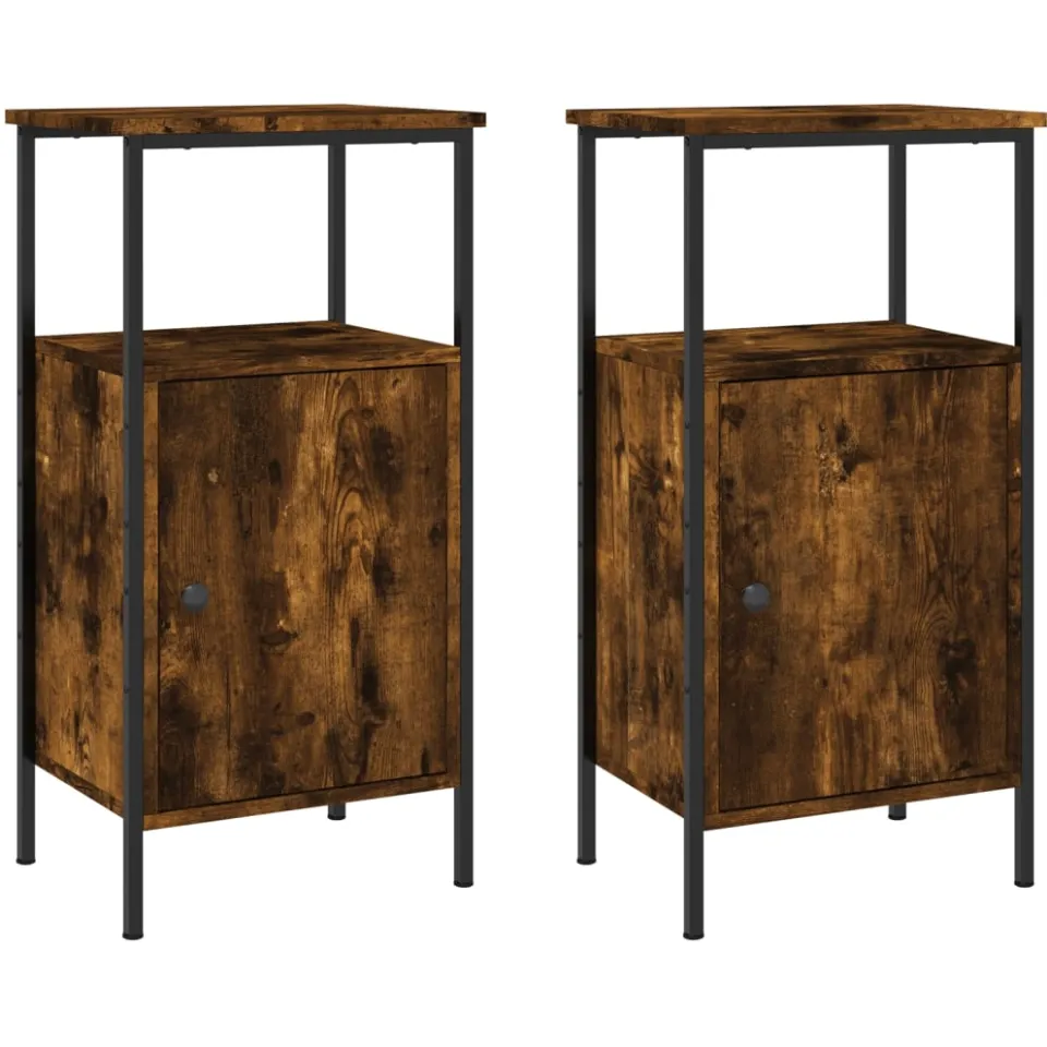 vidaXL Nachtkastjes 2 st 41x31x80 cm bewerkt hout gerookt eikenkleurig, foto 3