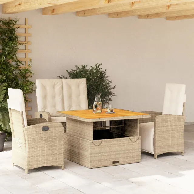 vidaXL 4-delige Tuinset met kussens poly rattan beige, foto 2