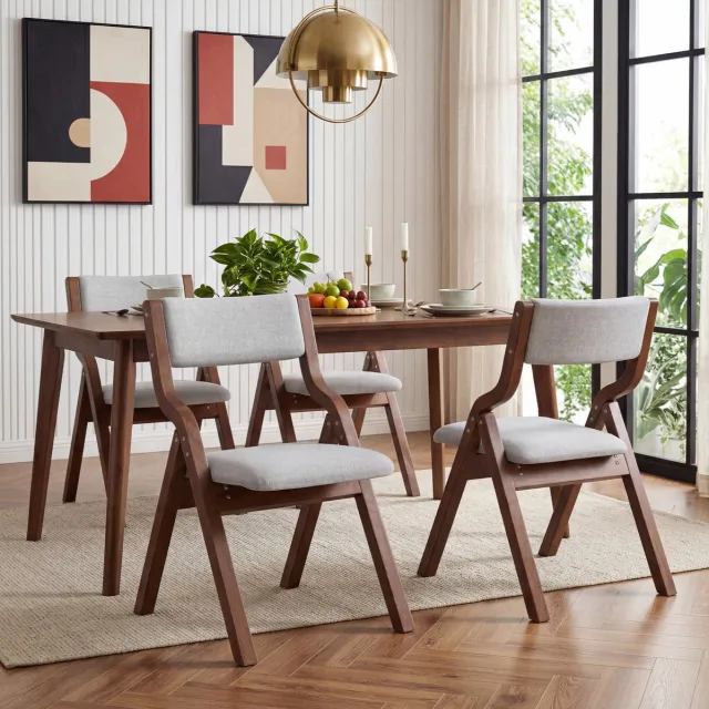 MIVRAY Eetkamerstoel Set Van 4 - Opvouwbaar Design Comfortabele Bekleding - Hout Linnen - Grijs