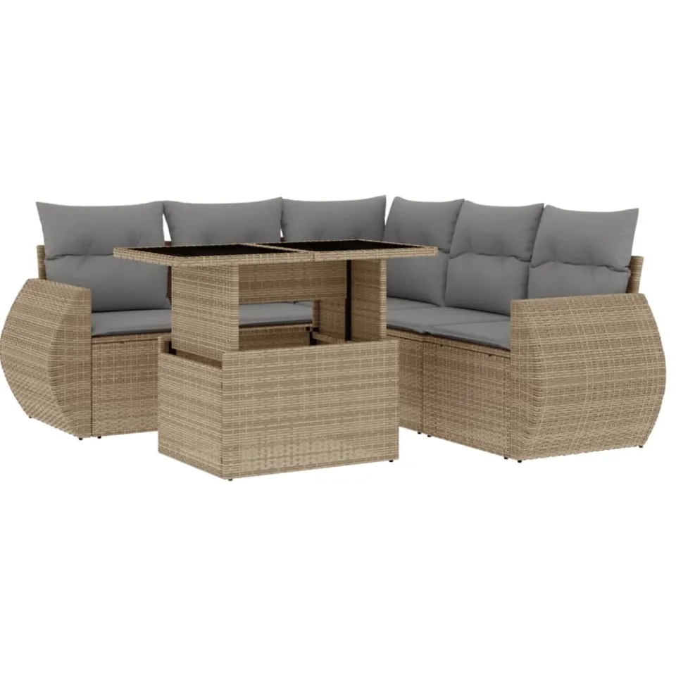 vidaXL 6-delige Loungeset met kussens poly rattan beige, foto 3