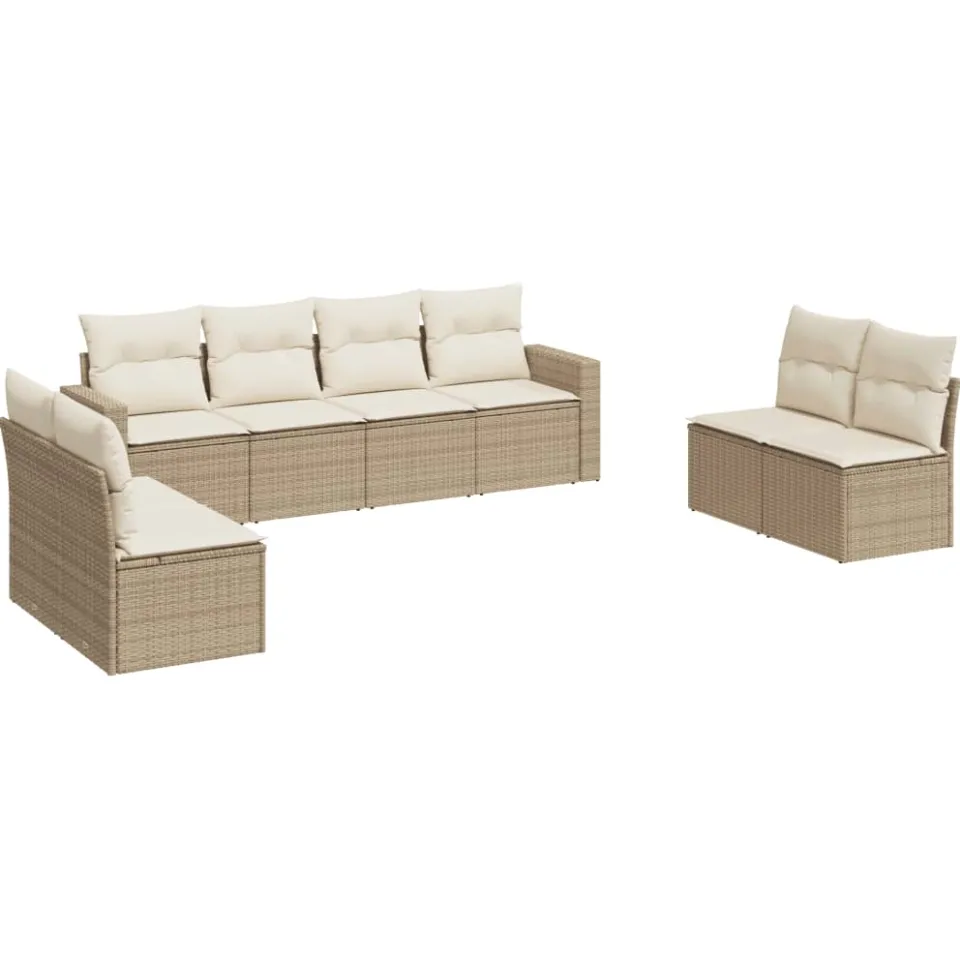 vidaXL 8-delige Loungeset met kussens poly rattan beige, foto 3