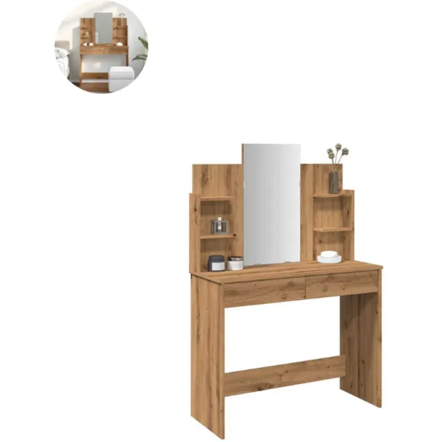 GranMaison Kaptafel met spiegel - Make up tafel - Make up - Toilettafel - Met lades - Artisan Eiken
