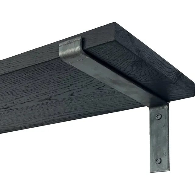 GoudmetHout Wandplank Industrieel - 180 x 25 cm Muurplank - Zwart Eiken Hout - Decoratie Wandrek & Boekenrek - Hangplank Keuken - Wall Shelf + 2 Plankdragers van Ruw Staal