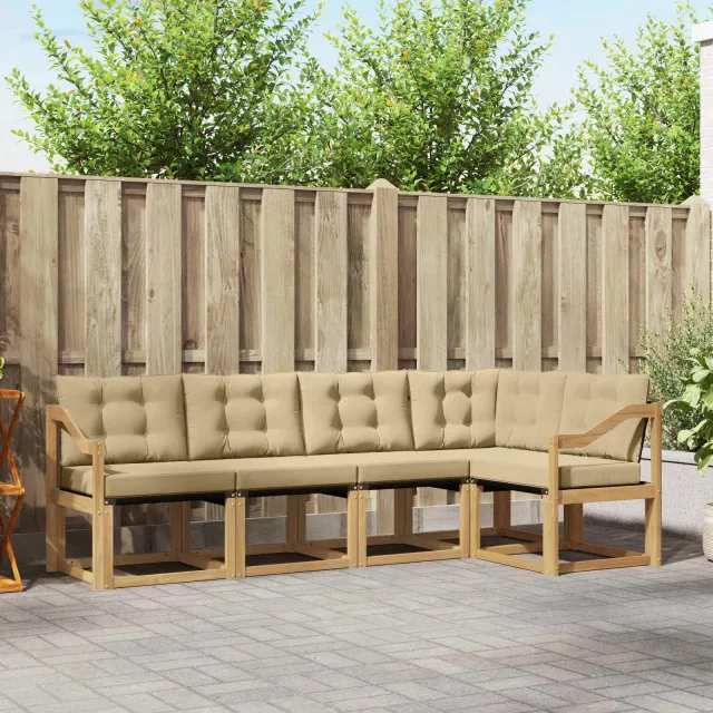 vidaXL Buiten bankenset 5 st 5-zits Wit en Beige