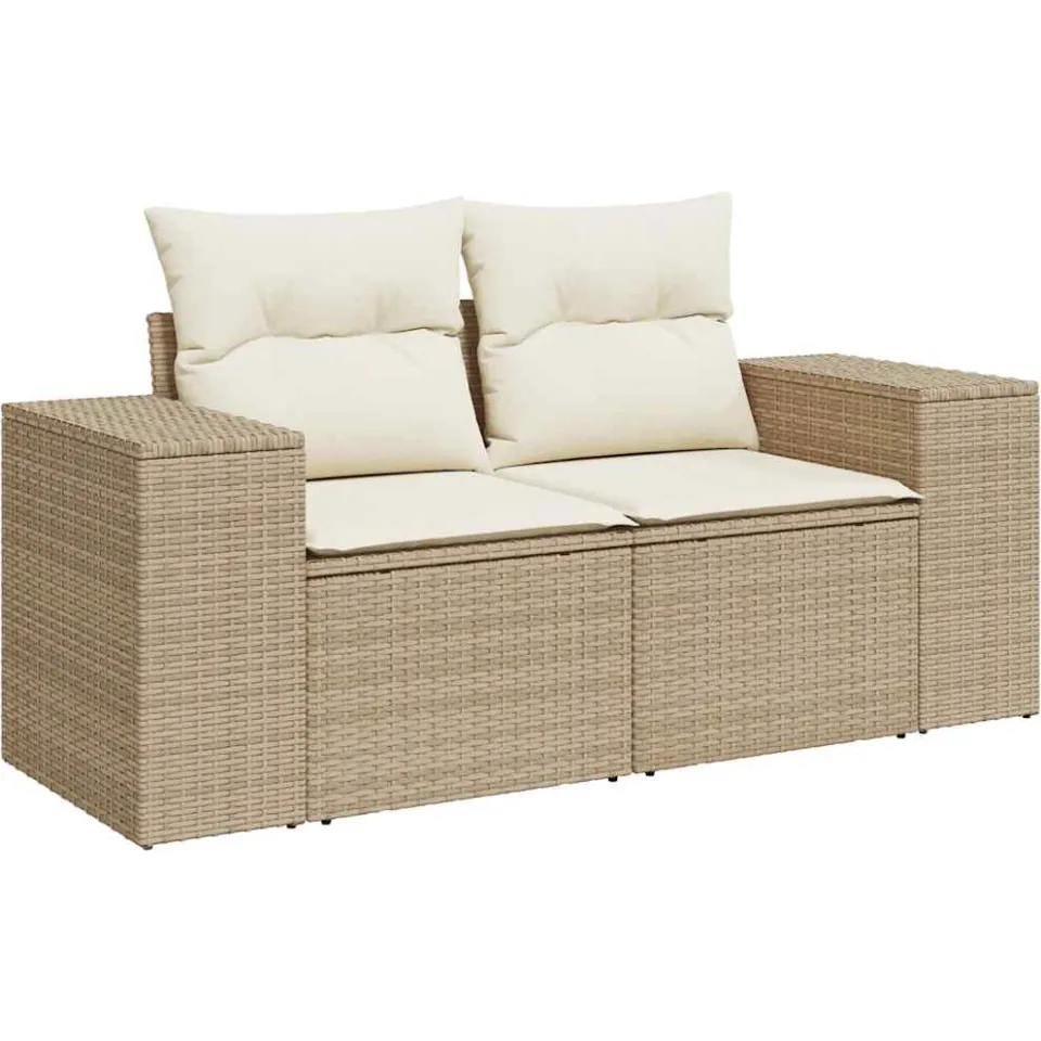 vidaXL 9-delige Loungeset met kussens poly rattan beige