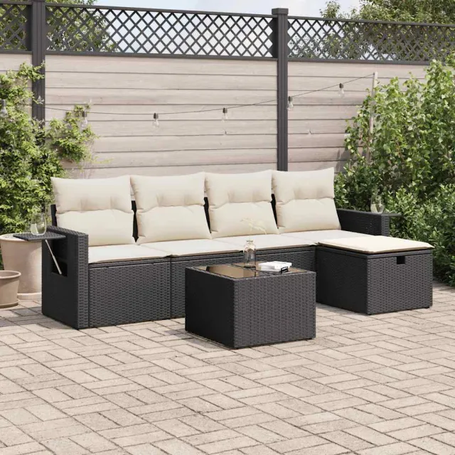vidaXL 6-delige Loungeset met kussens poly rattan zwart, foto 2