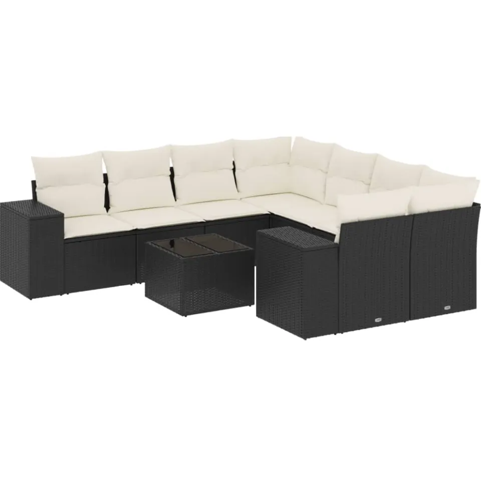 vidaXL 9-delige Loungeset met kussens poly rattan zwart