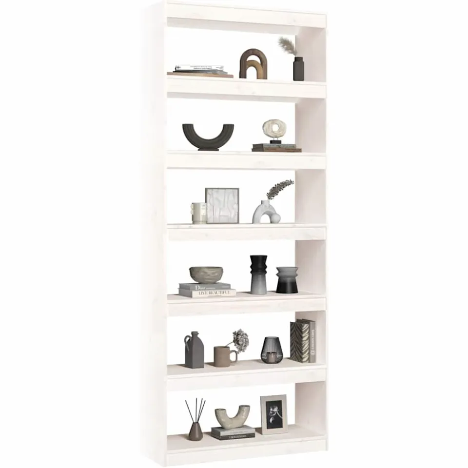 vidaXL Boekenkast/kamerscherm 80x30x199,5 cm massief grenenhout wit, foto 2