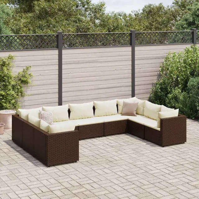 vidaXL 9-delige Loungeset met kussens poly rattan bruin, foto 2