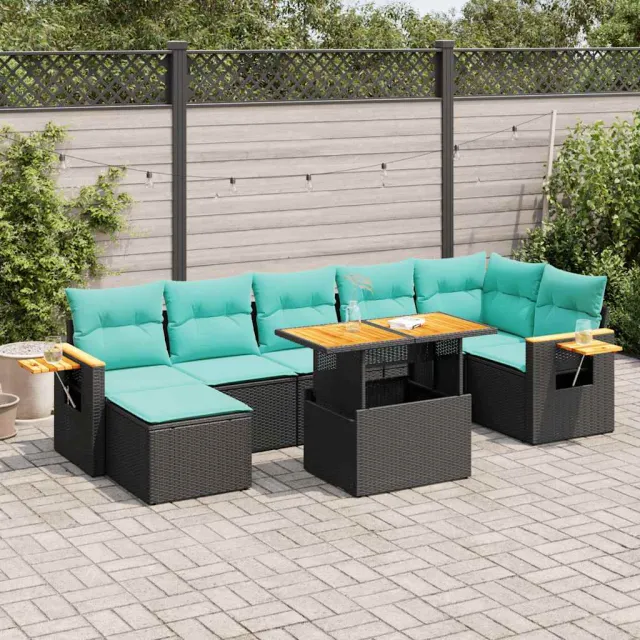 vidaXL 8-delige Loungeset met kussens poly rattan acacia grijs, foto 2