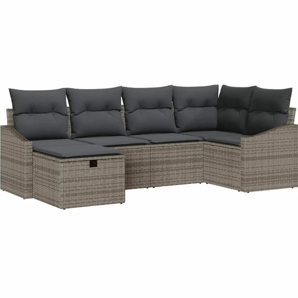 vidaXL Bankstel 7 st poly rattan Grijs