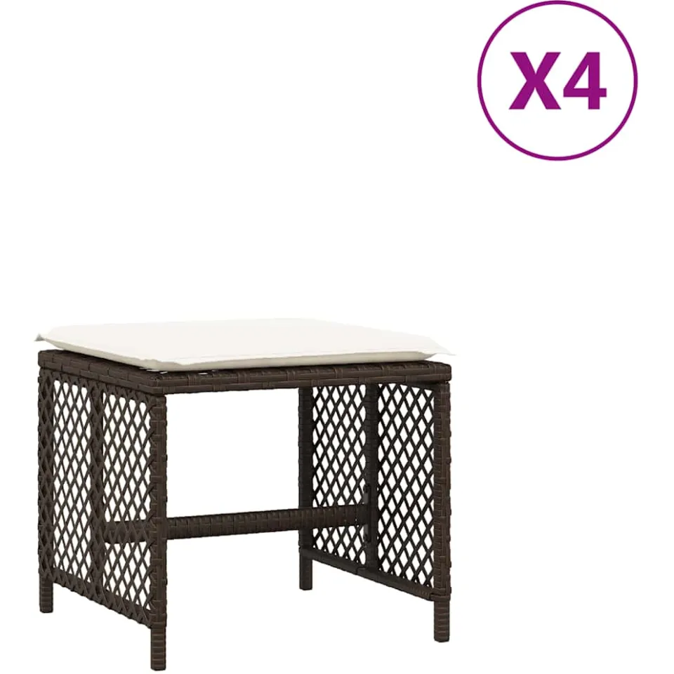 vidaXL Tuinkrukken 4 st met kussens 41x41x36 cm poly rattan bruin, foto 3