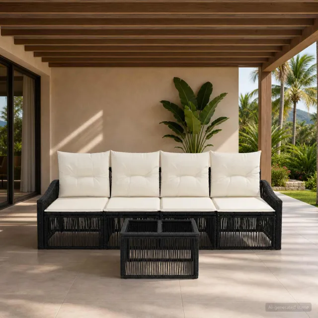 vidaXL Tuinbankenset 5 st Zwart poly rattan, foto 2