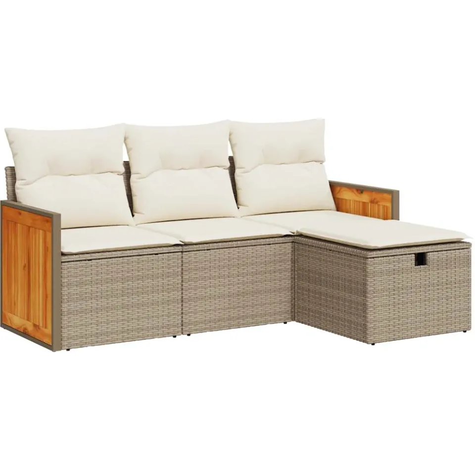 vidaXL 4-delige Loungeset met kussens poly rattan beige, foto 3