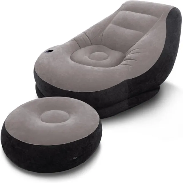 Intex Ultra Lounge, opblaasbare loungestoel met voetenbank Grijs/Zwart
