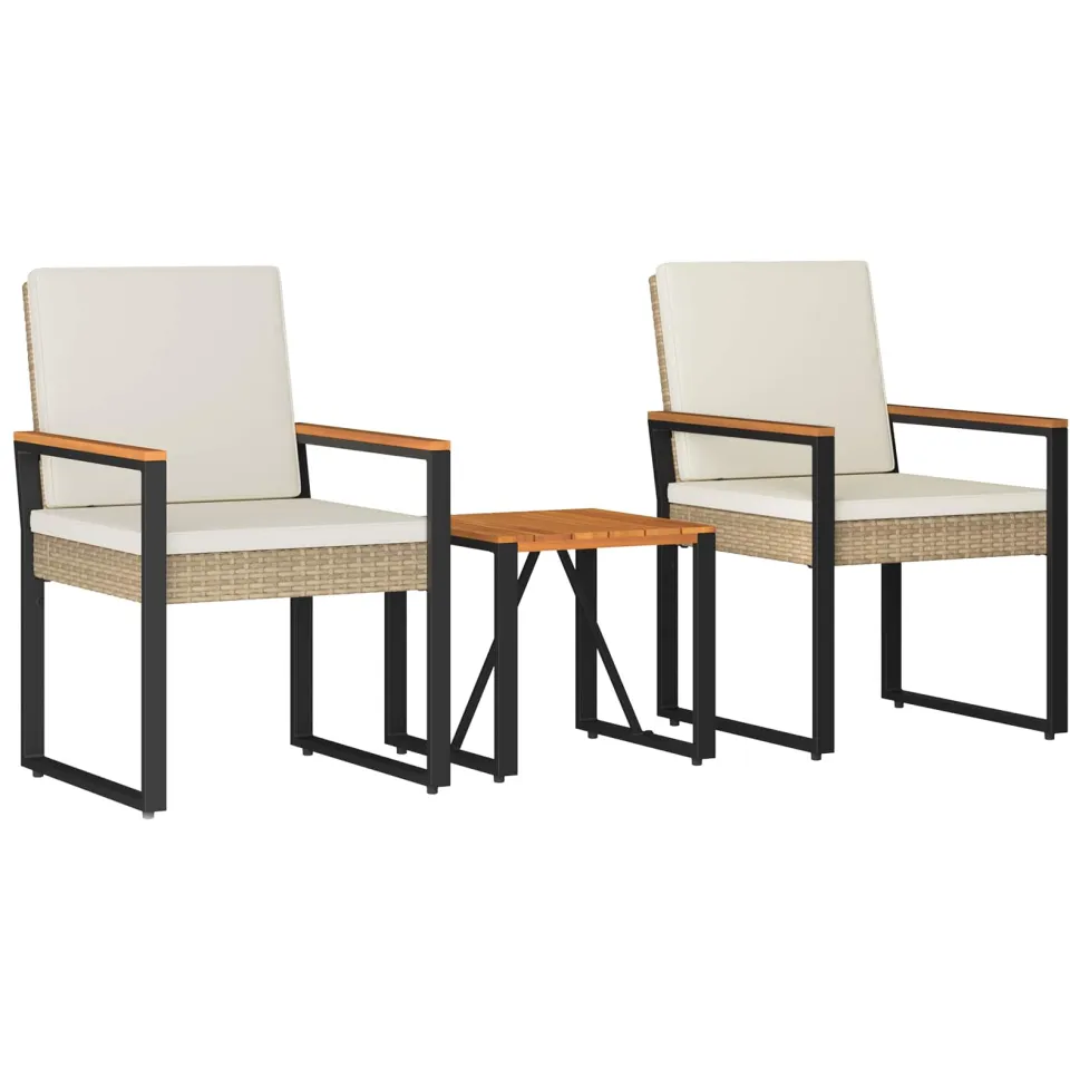 vidaXL Buitenmeubelset 3 st Beige en Crème Wit poly rattan