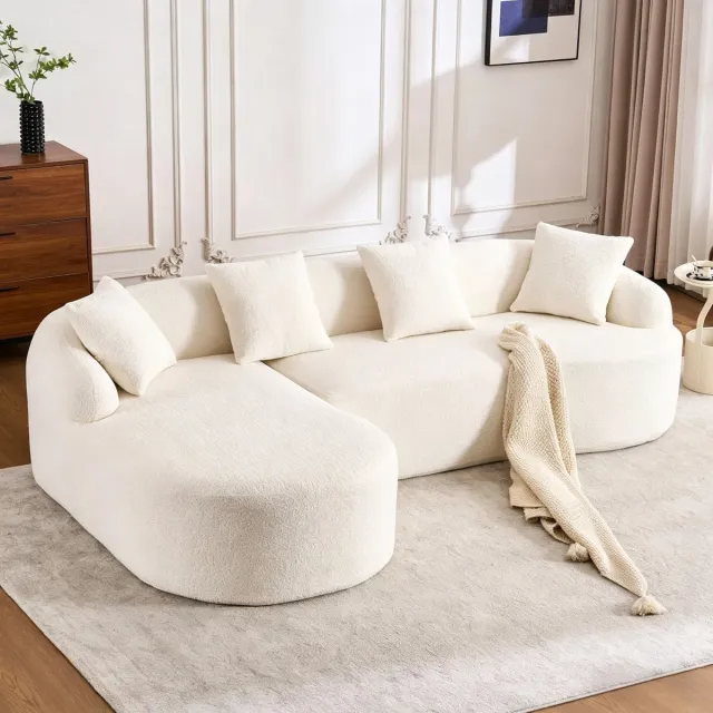 Zubaliya L-Bank, 3-Zitsbank, Moderne Hoekbank, Modulaire Gebogen Bank – Chaise Longue Links + 2-zitsbank, L-vormig, Chenille Bekleding, Geen Montage Nodig, Comfortabel en Stijlvol voor Woonkamer, Appartement en Kantoor-Beige