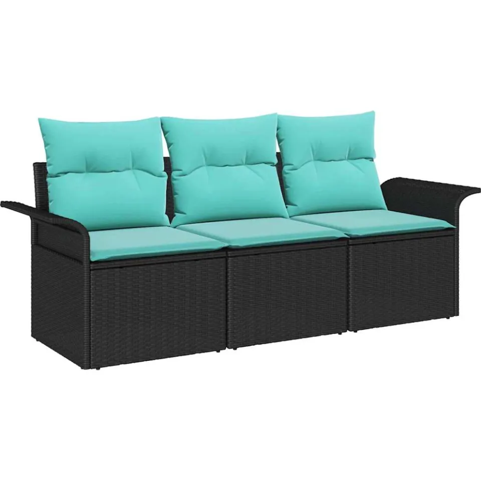 vidaXL Tuin Sofa Set 3 st Zwart Poly riet