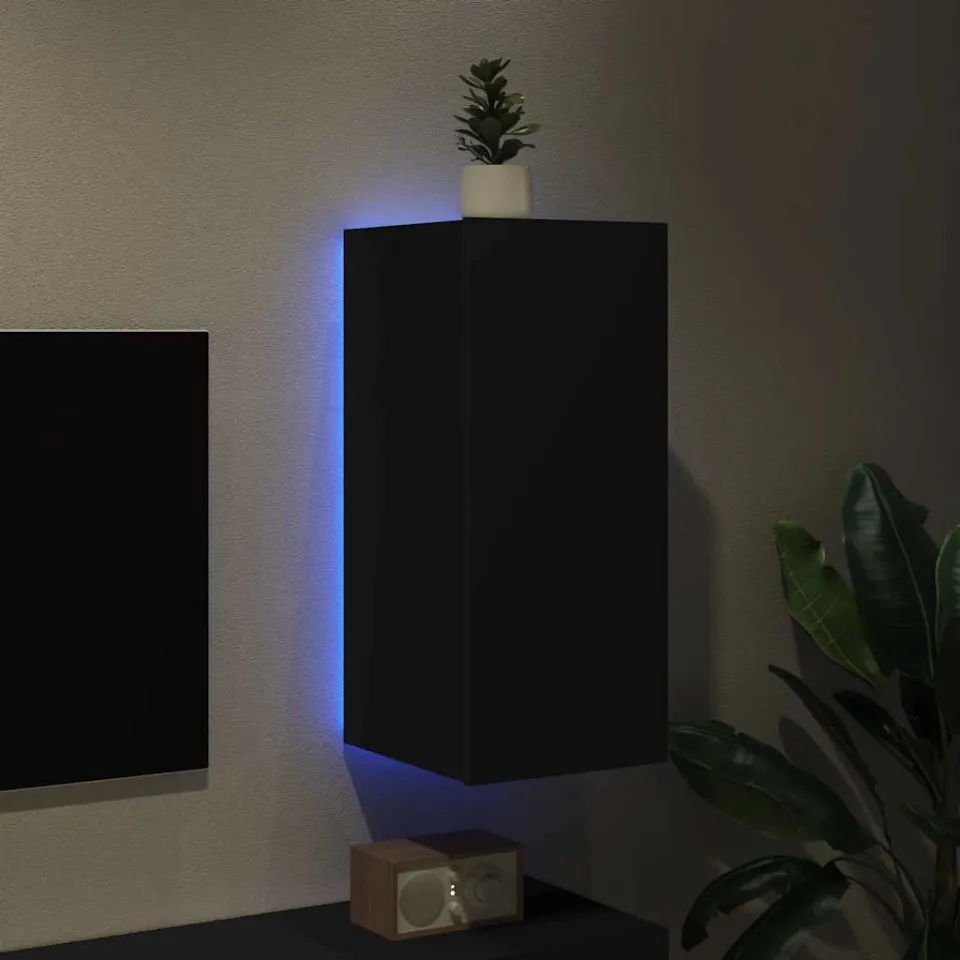 vidaXL Tv-wandmeubel met LED-verlichting 30,5x35x70 cm zwart, foto 3