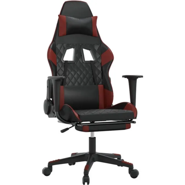 vidaXL Massage - gamestoel - met - voetensteun - kunstleer - zwart - en - wijnrood zwart en wijnrood